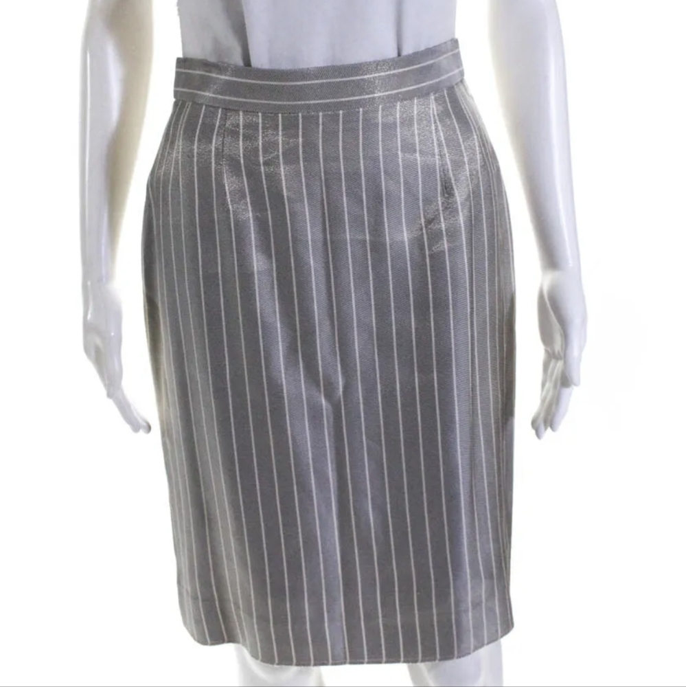 Escada Couture Gray Striped Shimmer Skirt Sz 38/ 26 Waist